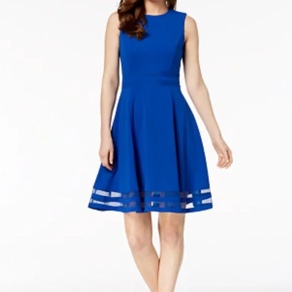 Calvin Klein | Dresses | Calvin Klein Classic Bright Blue Fit And Flare Wedding  Guest Dress Nwt Size 2 | Poshmark